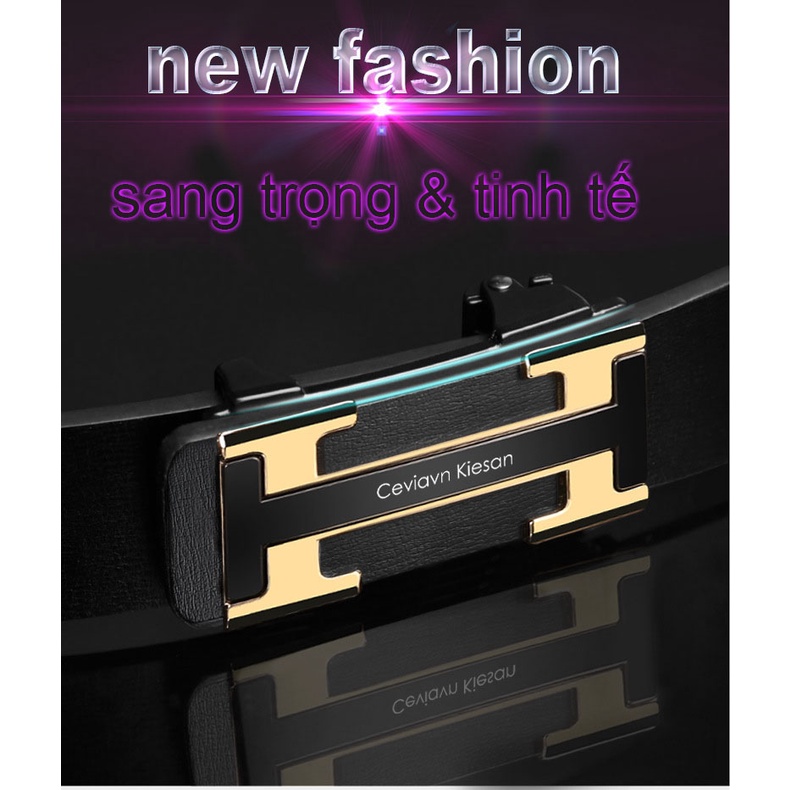 Thắt Lưng Nam Cieviavn Kiesan 3.3cm Khóa Tự Động Cao Cấp Dây Nịt Nam Da Bò 100% Chính Hãng  Mạ Vàng Bạc Nam Tính