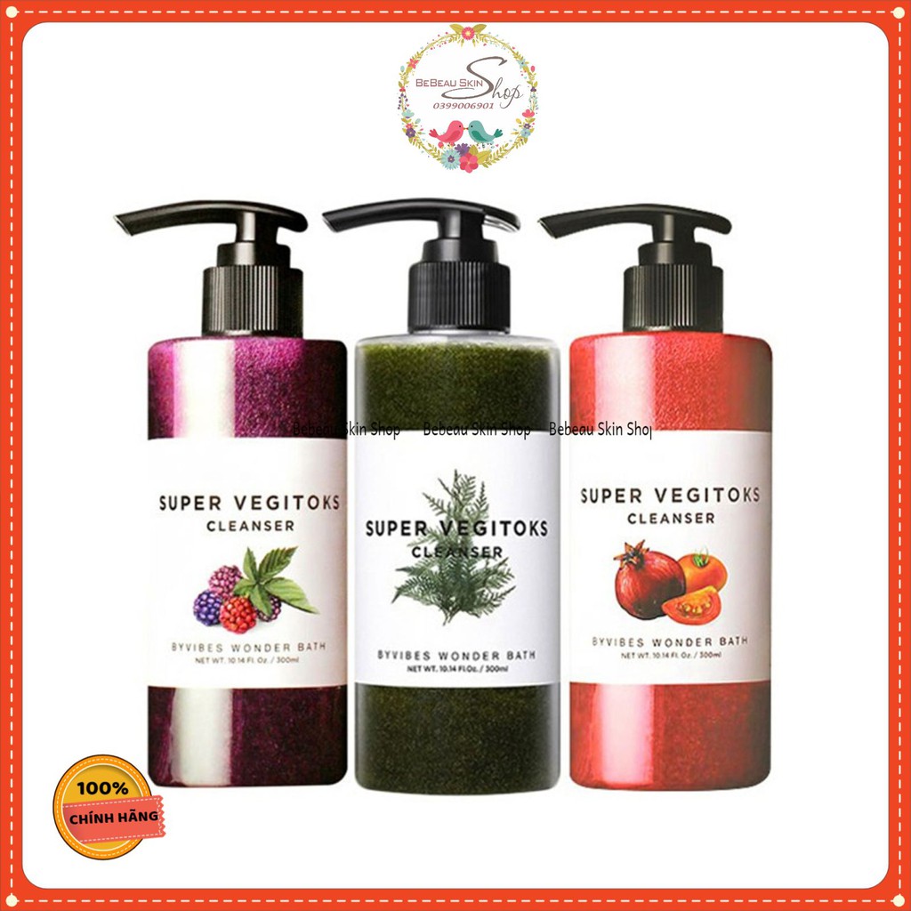 Sữa Rửa Mặt Rau Củ 3 in 1 Tẩy Trang - Rửa Mặt - Thải Độc Tố Byvibes Wonder Bath Super Vegitoks Cleanser 300ml