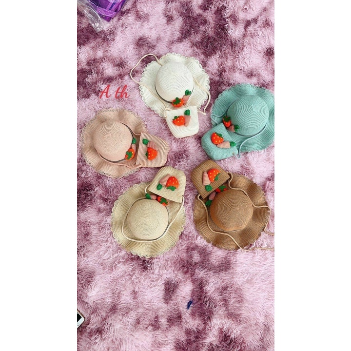 Set mũ cói kèm túi cho bé 2-5 tuổi- Mẫu carot dâu