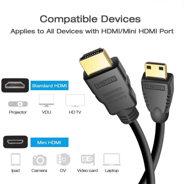 Cáp HDMI Mini loại C sang đầu tiêu chuẩn 1 mét