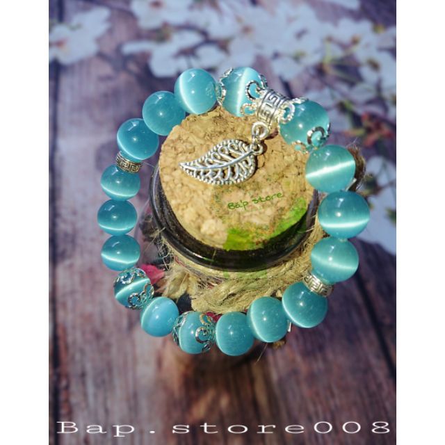 Vòng charm đá mắt mèo xanh dương 10