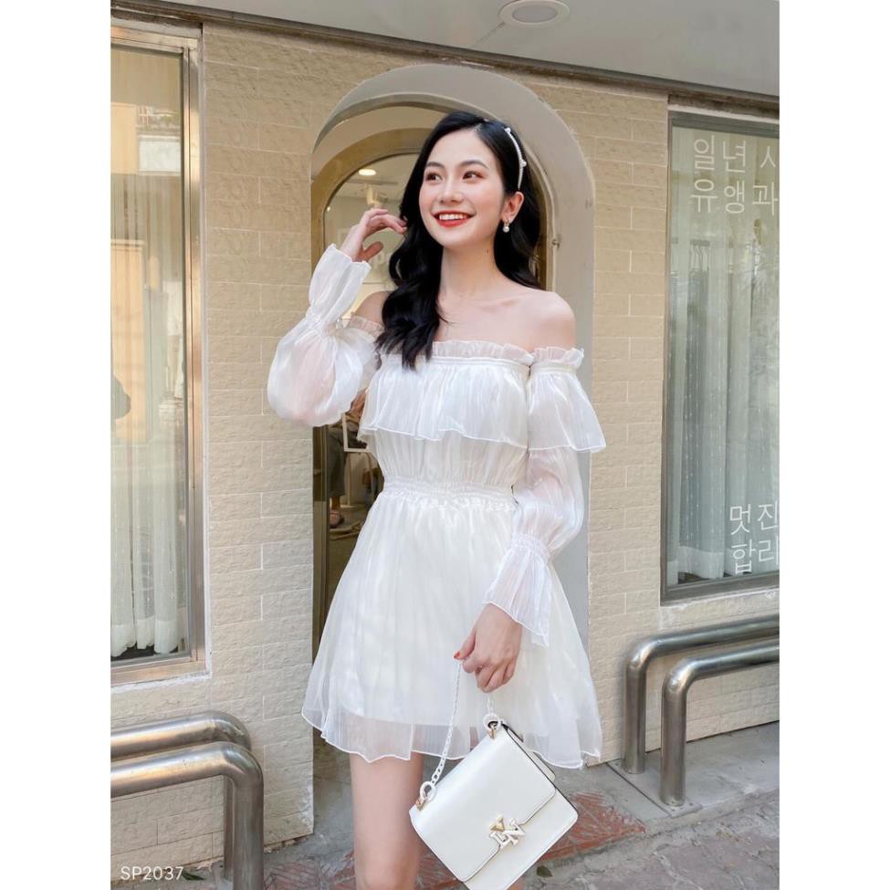 Đầm Nữ Hàng Xưởng VNXK Kiểu Trễ Vai Tay Dài Chip Eo 2 Tầng May Hai Lớp Có Mút Ngực mắc Dự Tiệc Dạo Phố | BigBuy360 - bigbuy360.vn