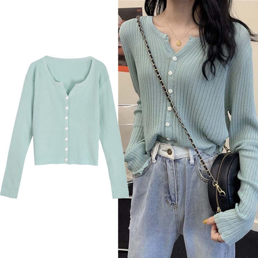 Áo Khoác Cardigan Dệt Kim Tay Dài Dáng Rộng Cổ Chữ V Thời Trang Mùa Thu Happy Store