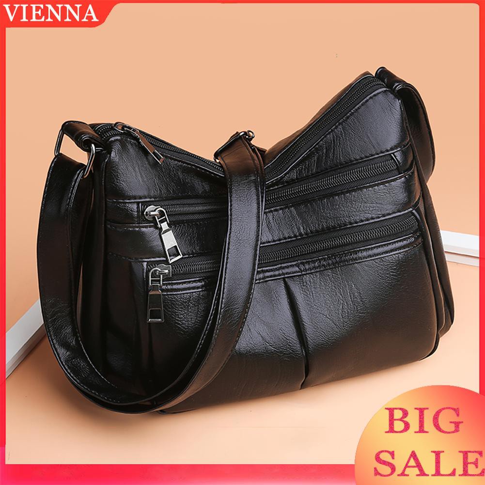 Túi đeo chéo da PU nhiều ngăn phong cách vintage thời trang cho nữ