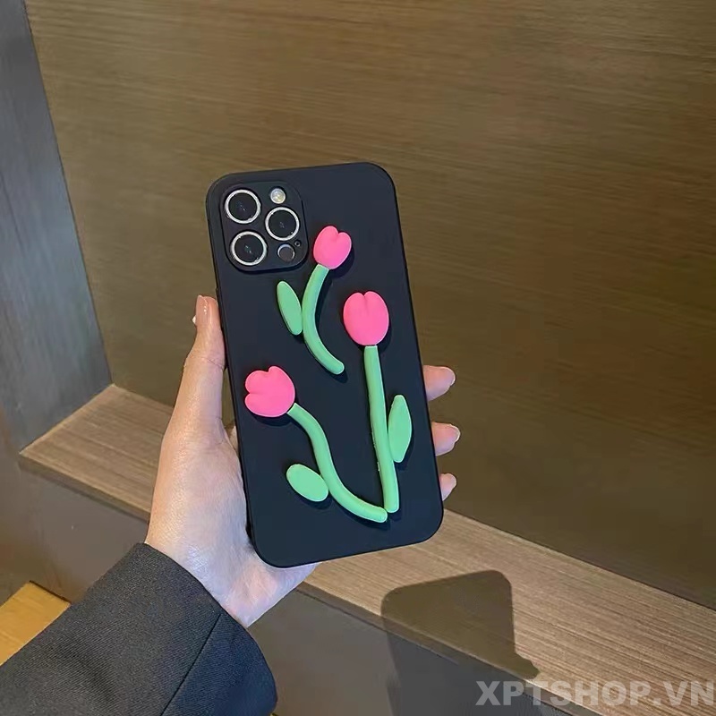Ốp Điện Thoại Họa Tiết Hoa tulip Hồng Bảo Vệ Ống Kính Máy Ảnh Cho Iphone 14 Pro Max 13 Pro Max 12 Pro Max 11 Pro Max