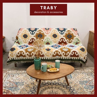 Thảm phủ sofa dệt thổ cẩm, boho, vintage con cua (2 mặt)