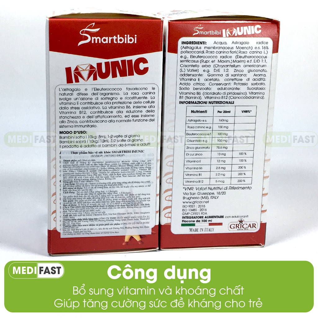 Giúp tăng cường sức đề kháng cho trẻ Smartbibi Imunic - Bổ Sung Các Vitamin Và Khoáng Chất chai 100ml