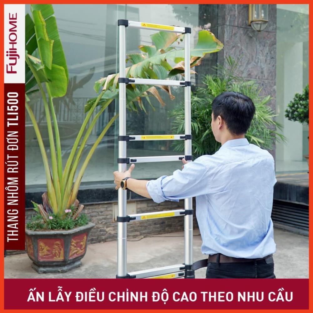 Thang nhôm rút đơn FUJIHOME 3,8M - 5M gấp gọn chính hãng, thang rút xếp gọn gia đình đa năng Nhập Khẩu Nhật Bản