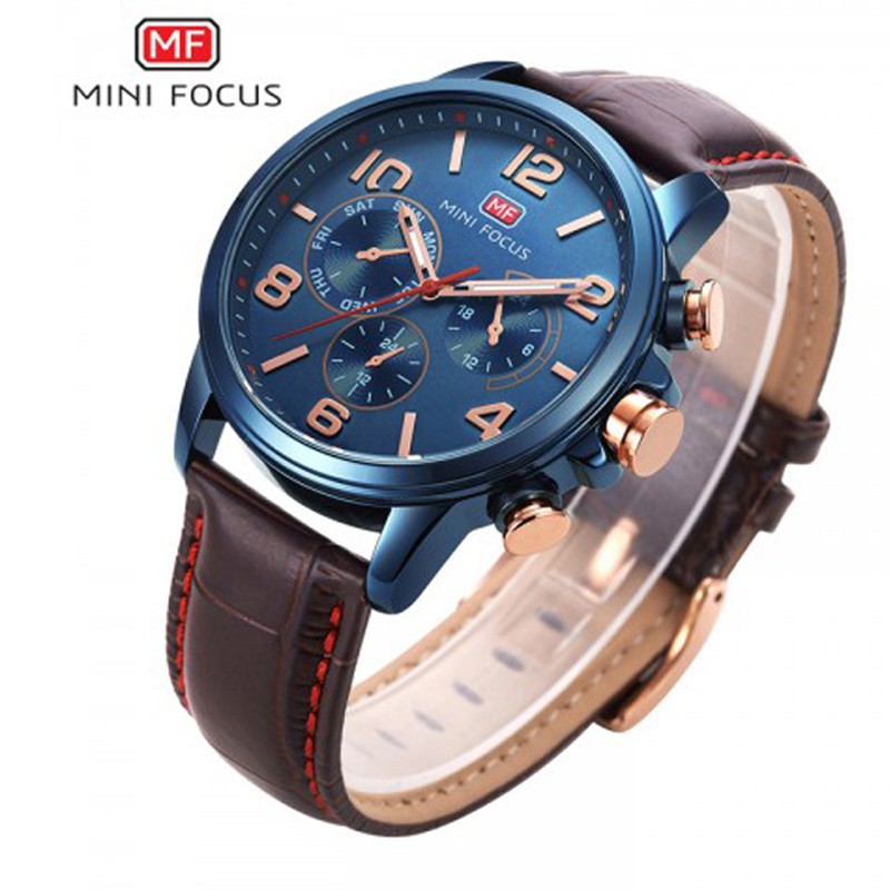 Đồng hồ nam dây da 3 vòng quay số chạy 6 kim MINI FOCUS MF001L