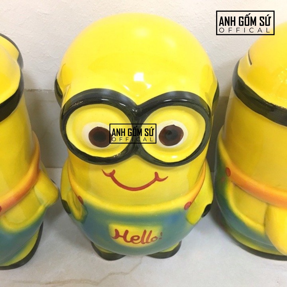 Lợn đất tiết kiệm tiền cho bé, heo đất tiết kiệm gốm sứ Bát Tràng cao cấp hình minion dành cho bé
