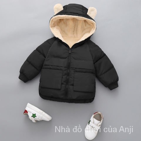 Children Down Cotton Clothes Baby Boys And Girls Thick Velvet Coat Hooded Baby Warm Winter Coat