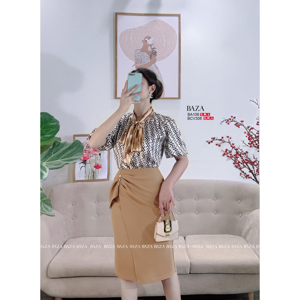 Áo cộc tay nơ lụa