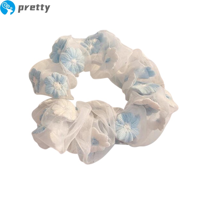 Dây buộc tóc bằng vải organza thêu hoa dễ thương