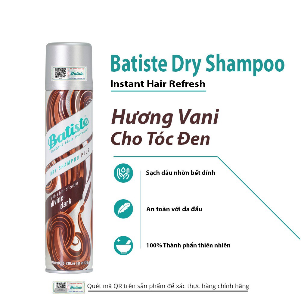 Dầu Gội Khô Giúp Hết Ngứa, Hết Bết Dính, Tóc Bồng Bềnh Tức Thì BATISTE Dry Shampoo 200ml