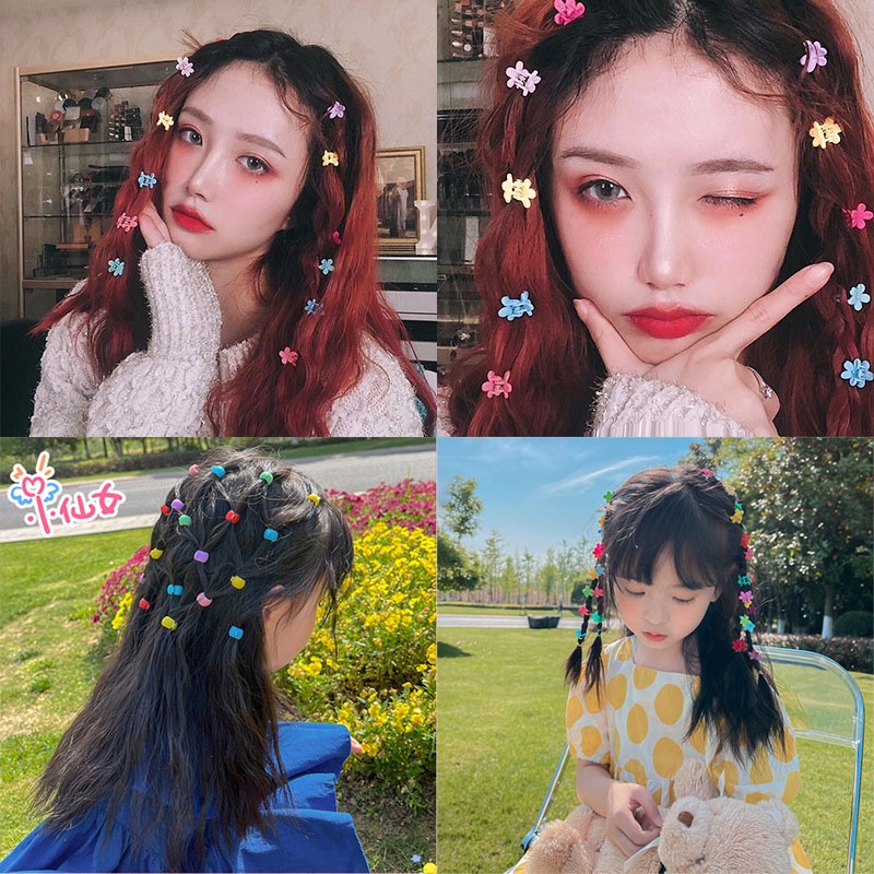 Set 50 / 60 / 100 Kẹp Tóc Hình Bông Hoa Nhiều Màu Sắc Dễ Thương Cho Bé Gái