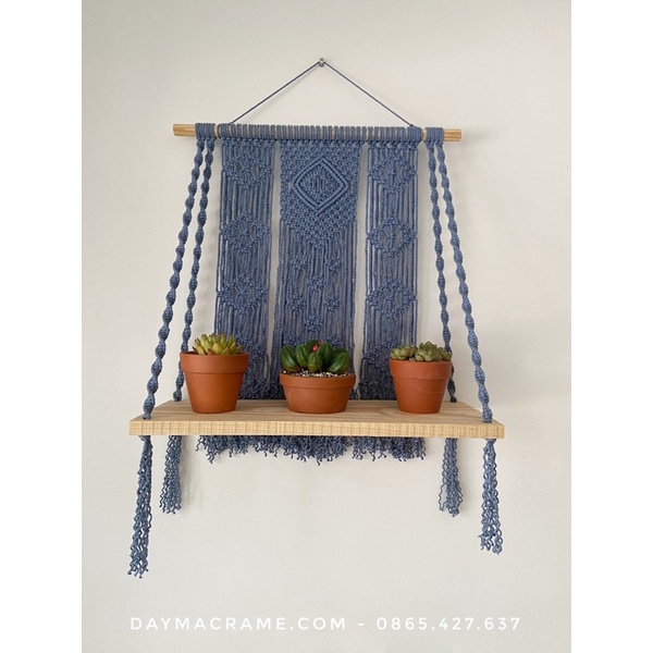 Kệ trang trí macrame treo tường 50cm x 50cm x 25cm phong cách Scandinavian Bohemian
