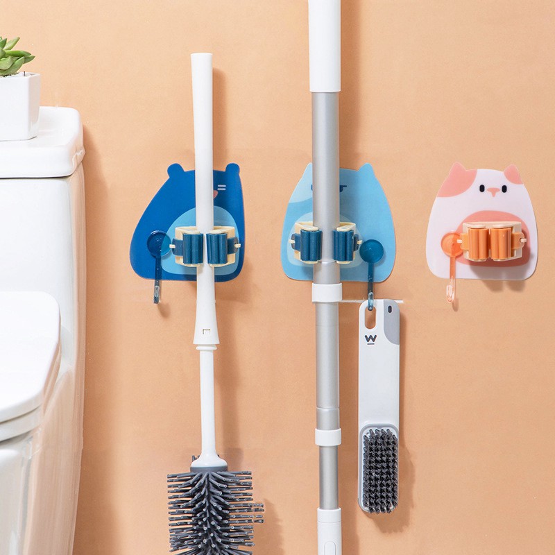 Móc treo chổi, cây lau nhà tắm dán tường siêu chắc, không thấm nước-Loại có hình dễ thương + Móc treo