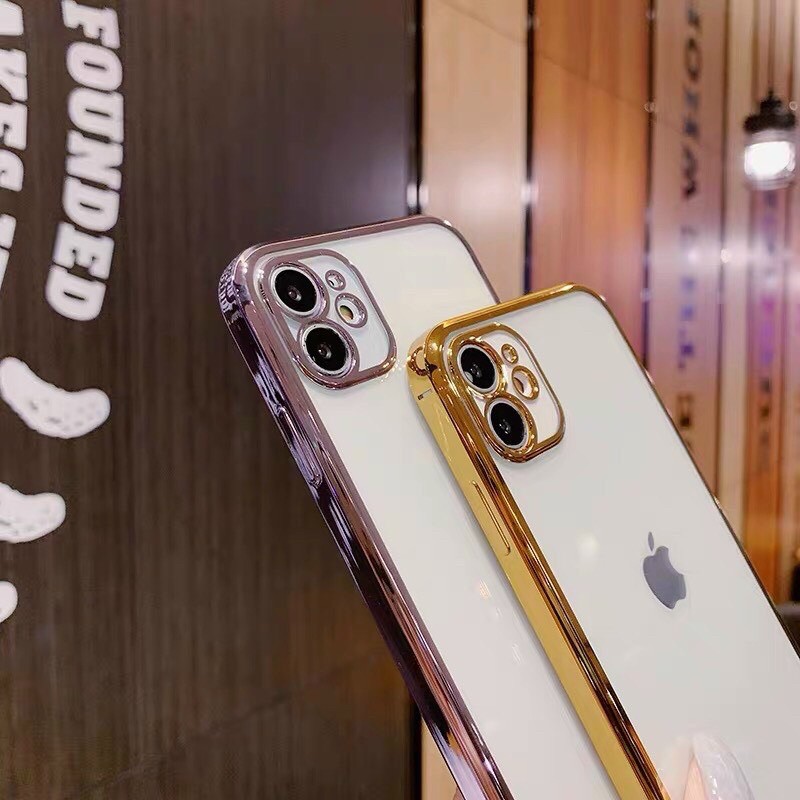 Ốp giả iphone 12 Viền vuông,cạnh vuông màu mạ điện sang trọng 7plus/8plus/x/xs/xs max/11/11pro max-ốp lưng