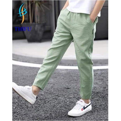 Quần dài nam vải đũi xước nhật ống lửng ôm phong cách hàn quốc