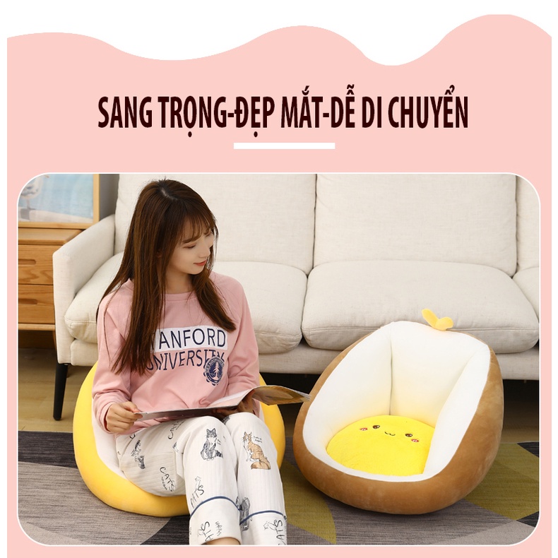 Gối đệm bông mặt thỏ, khủng long, mặt vàng dễ thương, cute ngồi bệt size 40x30cm