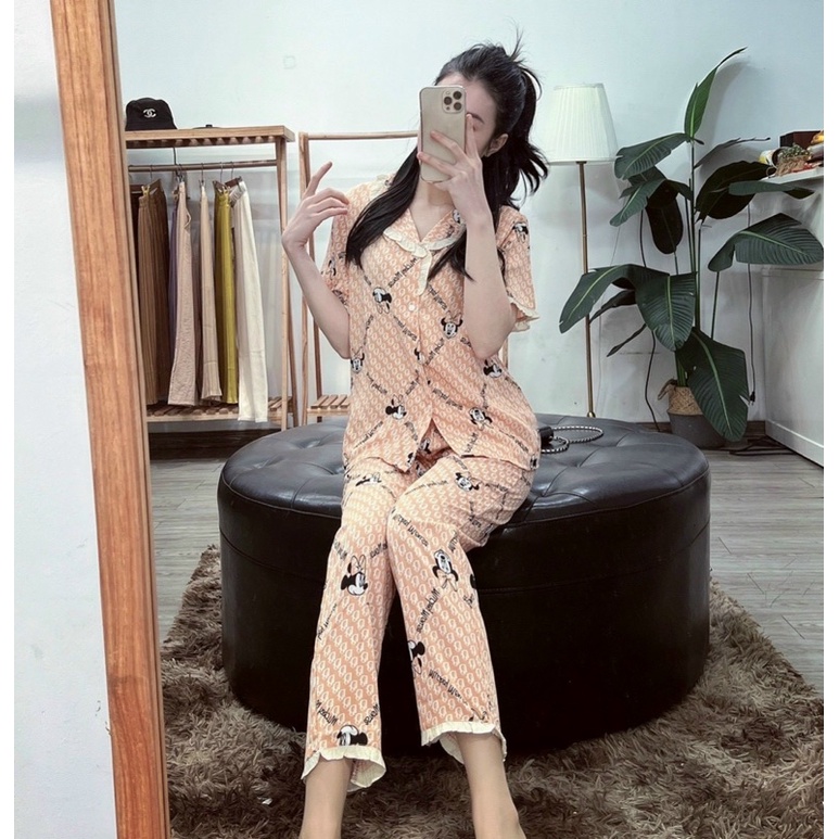 BỘ PIJAMAS CHẤT LỤA PHÁP CỔ VIỀN BÈO HÀNG THIẾT KẾ