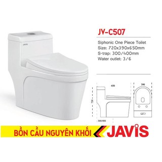 Bồn cầu liền khối JAVIS JV-C507, công nghệ men Nano, chống bám bẩn và siêu bền.
