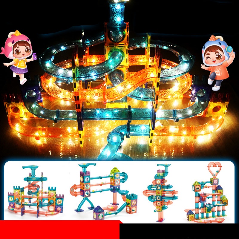 Bộ lắp ghép xếp hình hút nam châm 3D có đèn sáng 54 và 111 chi tiết , đồ chơi phát triển trí tuệ cho bé