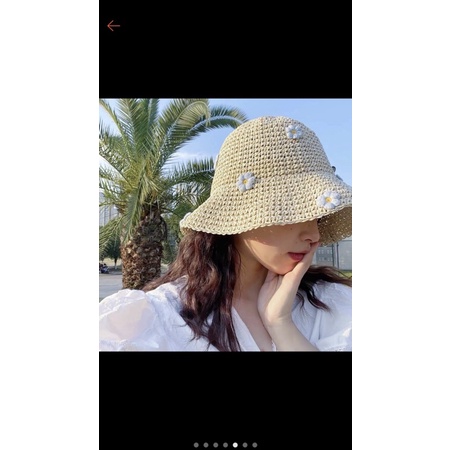 Nón len móc đính hoa