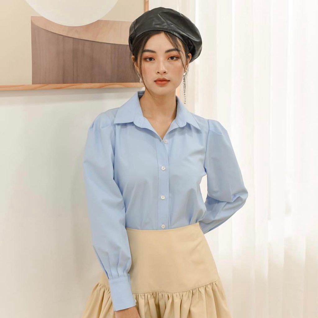 25 STUDIO Áo sơ mi vai phồng trơn tay dài Dahlia Top