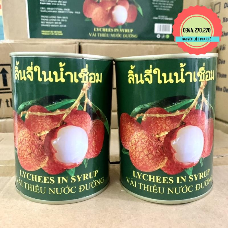 Vải ngâm Thái tem giấy (Quả trắng, giòn) Lon 560gr - Date mới