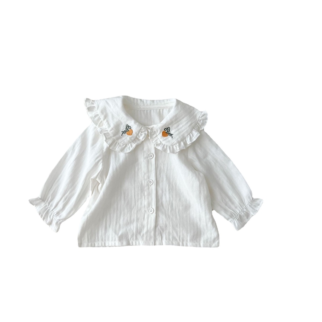 Áo Sơ Mi Cotton Trắng Cổ Bẻ Mùa Thu Cho Bé Gái 3-6-12 Tháng Tuổi 6A17 2022