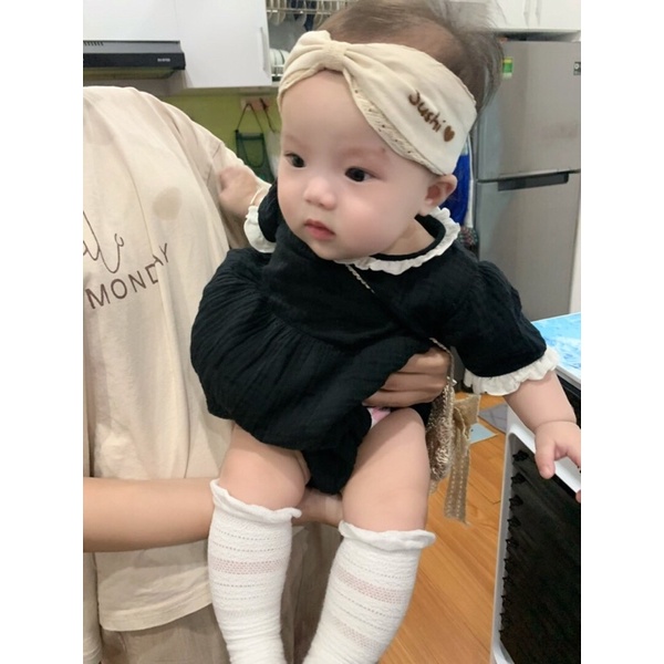 HÀNG THIẾT KẾ - Body,  romper chip xinh xắn phối bèo cho bé gái vải xô muslin
