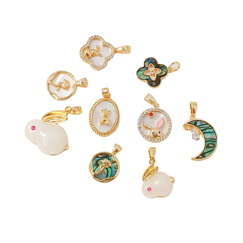 Mặt Dây Chuyền Bằng Đồng Mạ Vàng 14K Hình Vỏ Sò / Cỏ Bốn Lá / Mặt Trăng / Hoa Hồng DIY