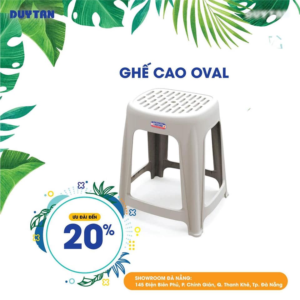 Ghế nhựa cao oval Duy Tân nhiều màu -CHÂN ĐẾ CAO SU CHÔNG TRƯỢT- TẢI TRỌNG 90 KG