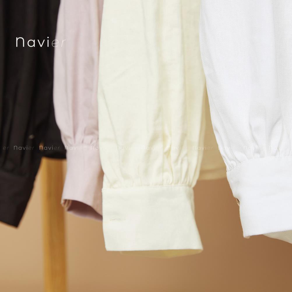 ÁO TAY PHỒNG CỔ TRÒN DÀI TAY BỒNG DÁNG SUÔNG PHONG CÁCH KIỂU ULZZANG VẢI ĐŨI - LINEN SHIRT A01 NAVIER  ྇