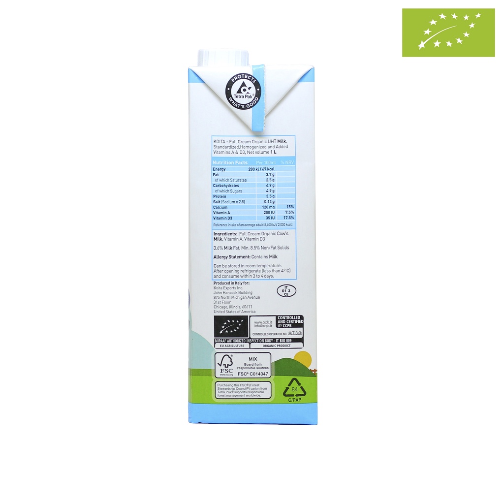Sữa bò hữu cơ  nguyên kem Koita (1Lít)