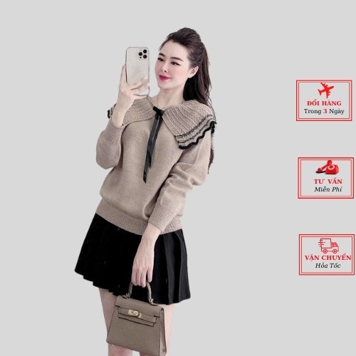 Áo len nữ cổ bèo nơ ngực lông thỏ thủy thủ công sở tiểu thue ulzzang Hàn Quốc mùa đông