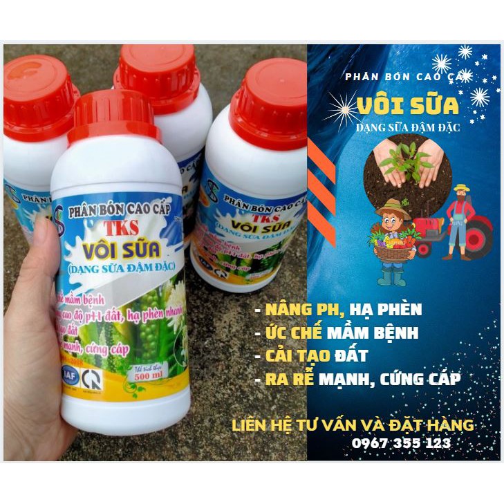 TKS - VÔI SỮA: Ổn Định pH Đất,  Hạ Phèn Nhanh, Kháng Khuẩn, Làm Lành Vết Bệnh - Chai 500ml