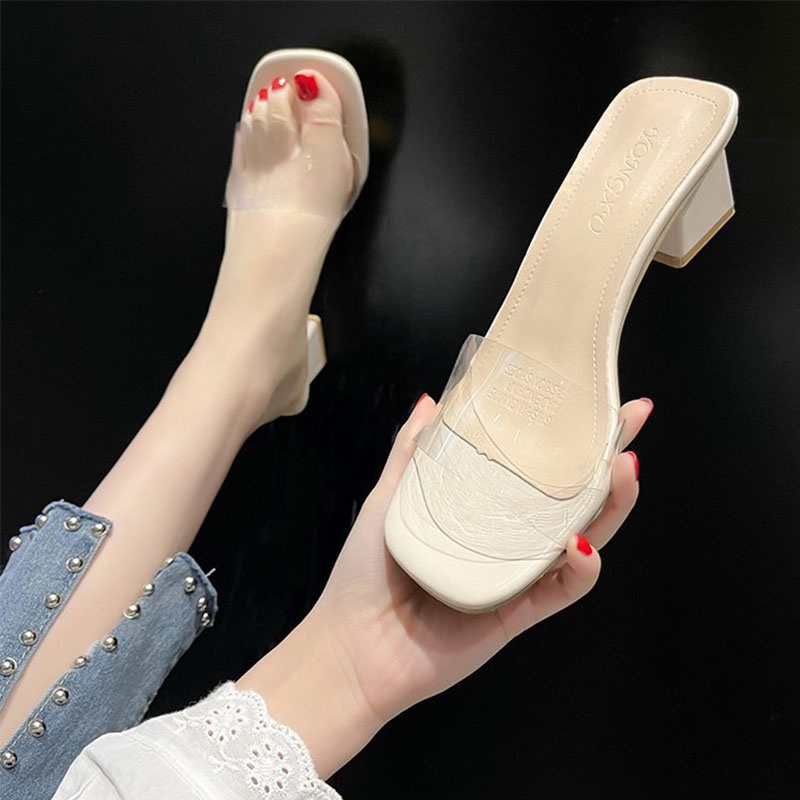 Big Size 35-43 GIÀY SANDAL Cao Gót Quai Trong Suốt Thời Trang