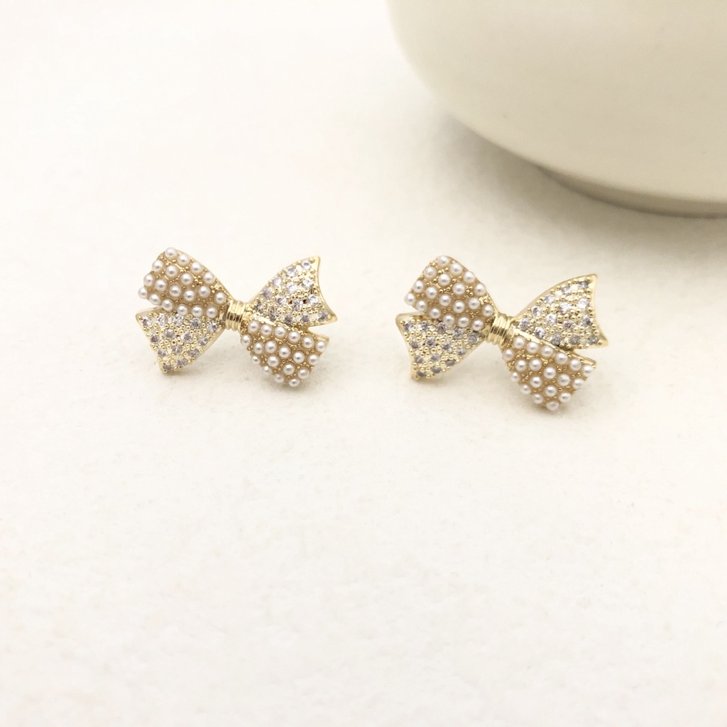 Bông Tai Hình Nơ Đính Ngọc Trai Xinh Xắn Dễ Phối Đồ