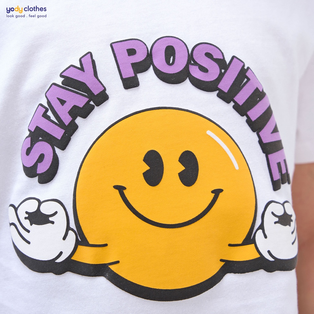 Áo thun trẻ em YODY cotton USA unisex In chữ Stay Positive - AR Collections TSK5087