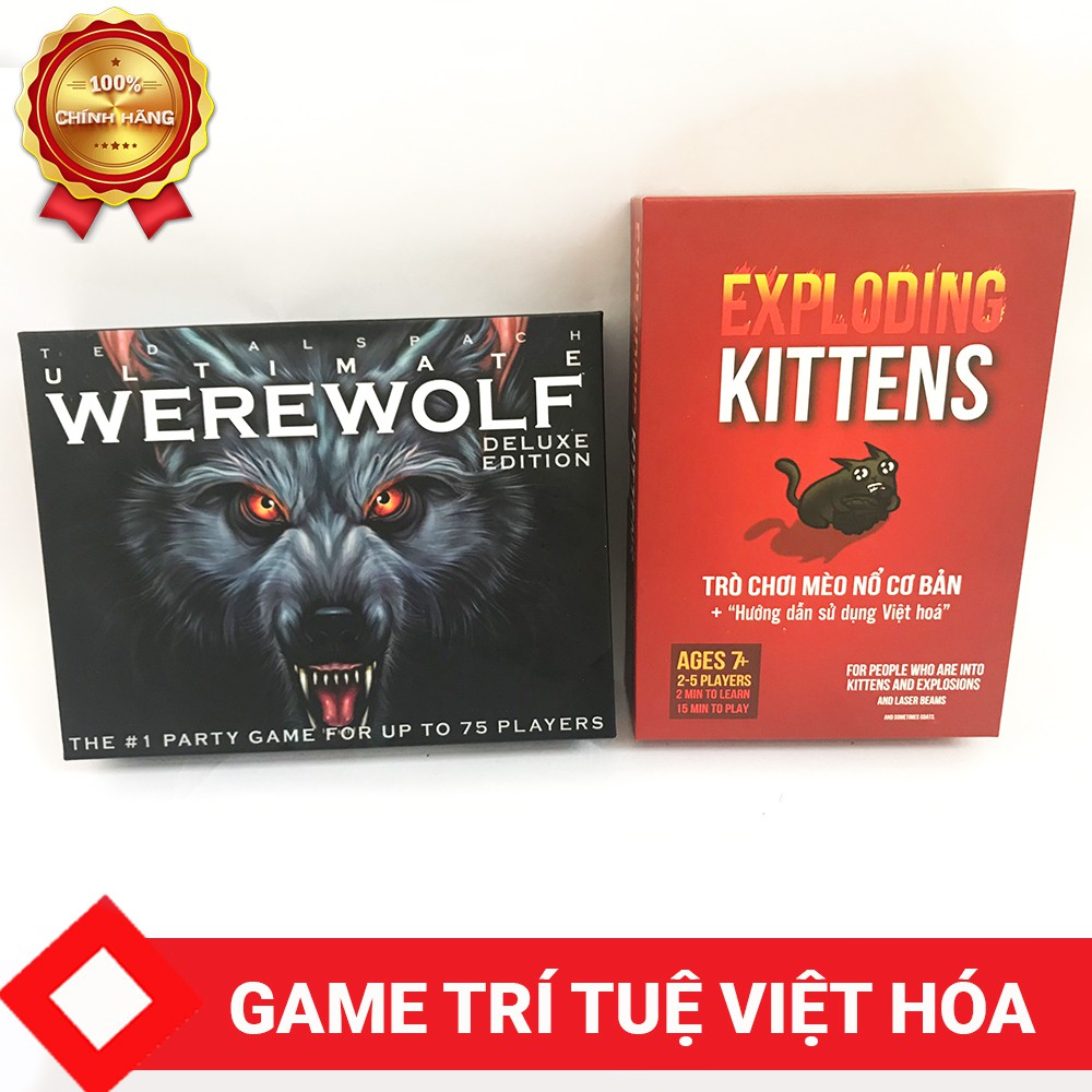 [COMBO 2 IN 1] Bộ trò chơi thẻ bài nhập vai hấp dân Ma sói Ultimate 78 lá + Mèo nổ Exploding Kittens cơ bản