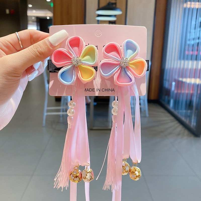Set 2 Kẹp Tóc Hình Hoa Và Bướm Tua Rua Xinh Xắn Cho Bé Gái