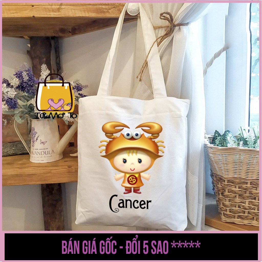 Túi tote VUÔNG  12 cung HOÀNG ĐẠO- Túi canvas - Túi Vải có khóa kéo  - Túi Mơ To store