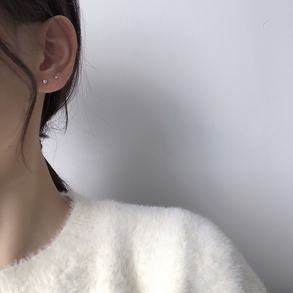 Set 3 Đôi Khuyên Tai Bằng Bạc 925 Hình Hạt Đậu Mini Phong Cách Đơn Giản