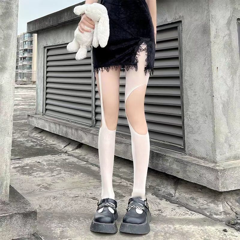 Quần Tất Lưới Màu Trơn Phong Cách Gothic Nhật Bản Cho Nữ