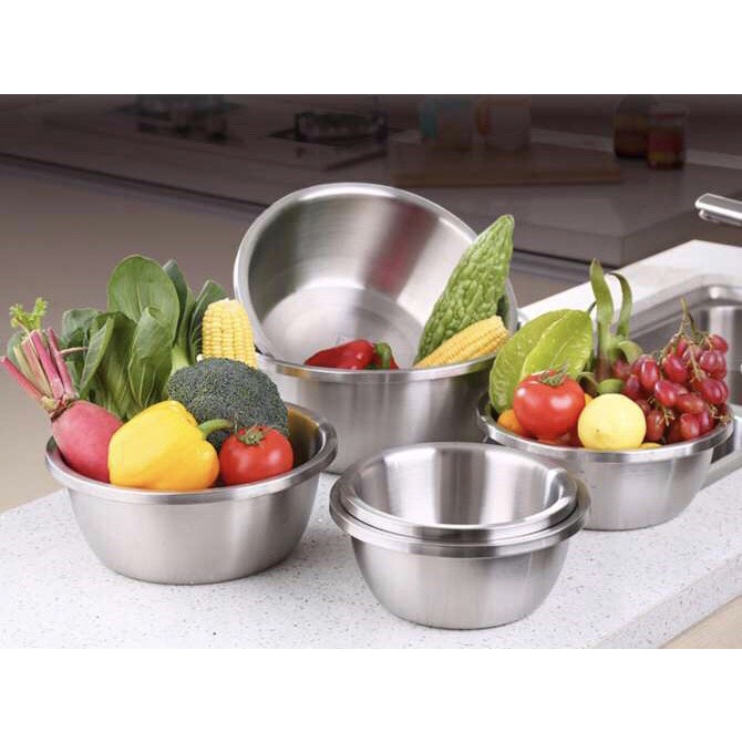 [DÀY - ĐẸP] Thau rửa rau củ quả bằng inox 24 CM. Thau đựng rau củ