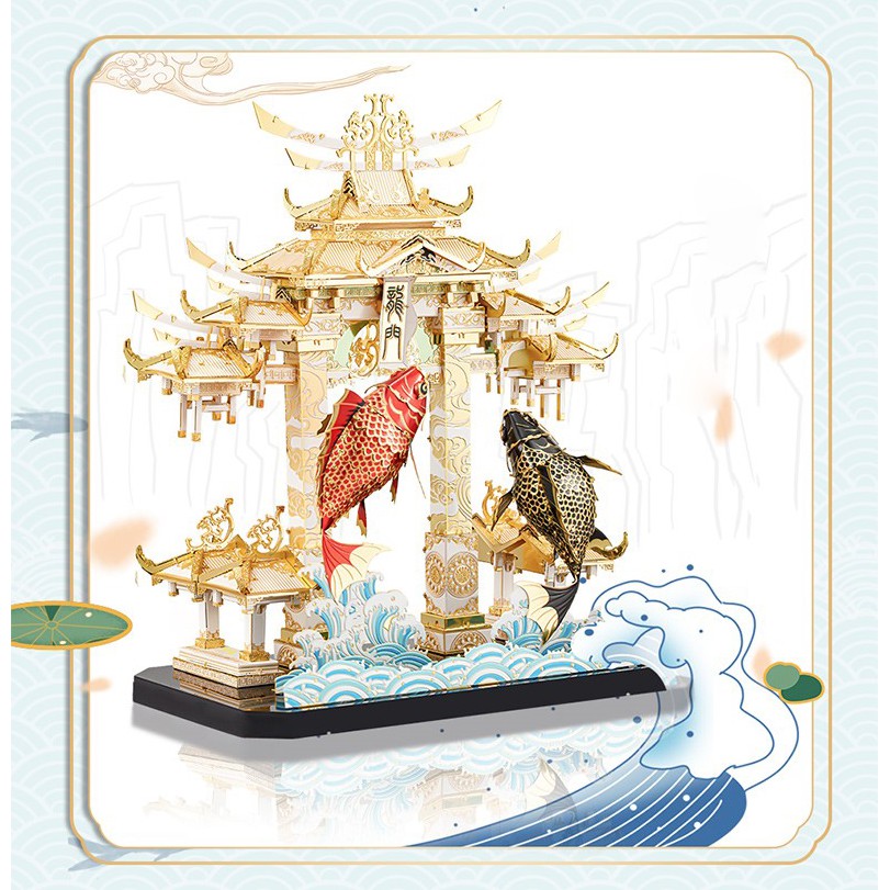 Mô hình lắp ghép kim loại 3d cá chép vượt long môn -có sẵn