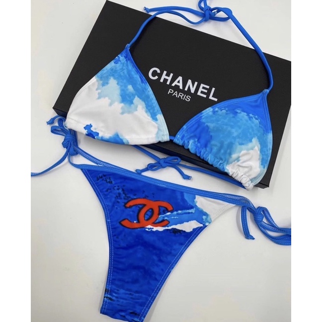 [BKN1002] &lt;BRAND&gt; SET BIKINI TRIANGLE CNL XANH LOANG TRẮNG