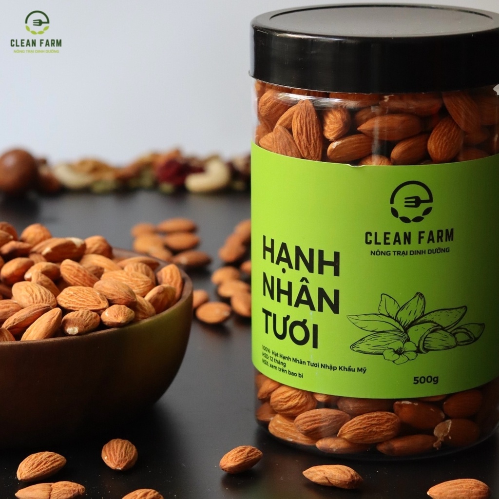 Hộp 500g Hạnh Nhân Tươi CLEAN FARM - làm sữa hạt dinh dưỡng cho cả nhà, cùng gia đình sống khoẻ mạnh